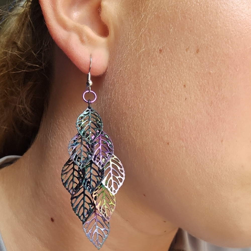 Pigness & Company Iridescent Leaf Drop Earrings